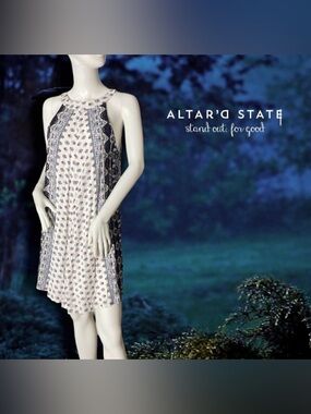 ALTAR’D State NWT Draped Liberty Floral Mini Dress Navy White Floral Size Medium